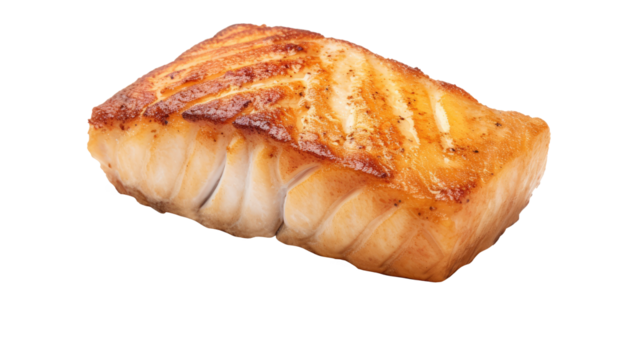 Raw fish steak on white isolated on clear png background and transparent background. food drink and dessert concept for cafe and restaurent, AI generative. 