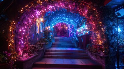 Fototapeta premium Illuminated Pathway through a Stone Archway
