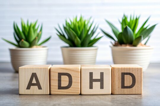 4 wooden cubes with ADHD letters