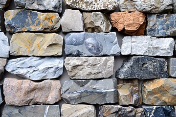 Fototapeta premium Assortment of decorative stones, offering elegant solutions for interior wall finishes and decorative accents.