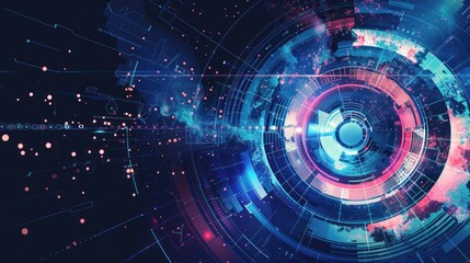 Fototapeta premium Futuristic digital circular computer graphic with a bright red and blue light