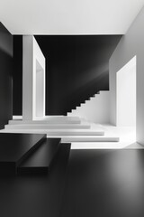 Obraz premium Monochrome Stage. A stage with a sleek, black floor and a white backdrop, or vice versa. The minimal color palette creates a stark contrast.