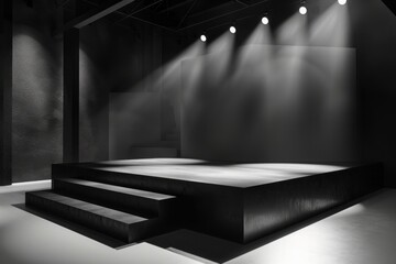 Monochrome Stage. A stage with a sleek, black floor and a white backdrop, or vice versa. The minimal color palette creates a stark contrast.