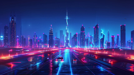 Fototapeta premium city of dubai and high technology circuit lines and futuristic on the city of dubai
