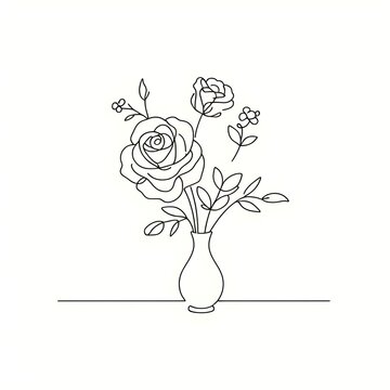 recommend clip art: continuous single line drawing of a Rose flower in vase, single line drawing vector. Floral of love Illustration concept.