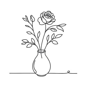 recommend clip art: continuous single line drawing of a Rose flower in vase, single line drawing vector. Floral of love Illustration concept.