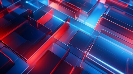 3d rendering of red and blue abstract geometric background. Scene for advertising, technology, showcase, banner, game, sport, cosmetic, business, metaverse. Sci-Fi Illustration. Product display