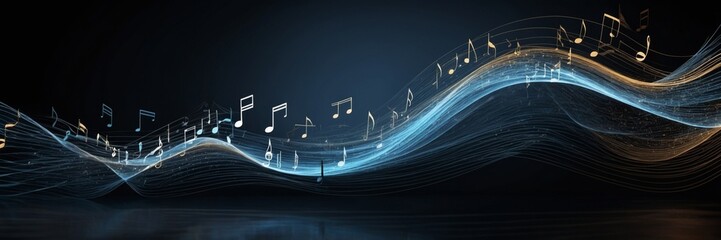 An abstract depiction of musical staves transformed into waves symbolizing sound.