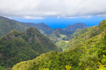 Panoramic views from Miradouro dos Balcoes viewpoint in Ribeiro Frio National park in Madeira, Portugal