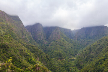 Panoramic views from Miradouro dos Balcoes viewpoint in Ribeiro Frio National park in Madeira, Portugal