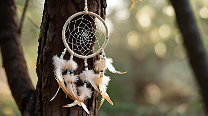 dreamcatcher hanging on a tree in the park