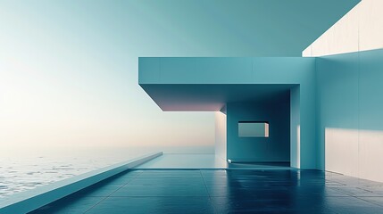 Elegant minimalistic abstract wallpaper showcasing the clean lines and geometric shapes of modernist architecture. Shot with a prime lens and muted, desaturated film, it offers a soothing widescreen 