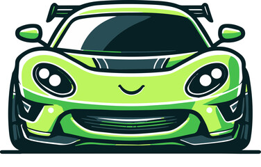 Vibrant green sports car illustration with a playful smile, perfect for automotive themes and creative projects.