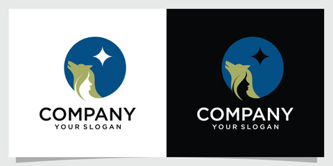 Vector Logo of dog head and beautiful woman