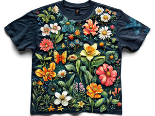 Nature-Inspired Botanical T-Shirt with Detailed Floral Illustrations