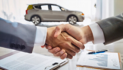 Agreement of parties by shaking hands, vehicle trade, good luck concept