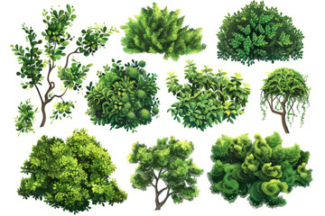 Obraz premium collection of topiary bushes in various shapes and sizes, isolated on white.