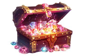 mermaid's treasure chest, opened to reveal jewels and artifacts glowing with magical light.
