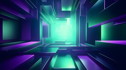 Fototapeta premium 3d rendering of green and purple abstract geometric background. Scene for advertising, technology, showcase, banner, game, sport, cosmetic, business, metaverse. Sci-Fi Illustration. Product display