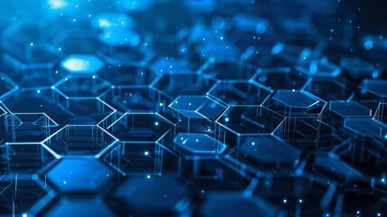 Obraz premium A 3D of a blue hexagonal pattern, representing innovation, technology, connection, data, and growth.