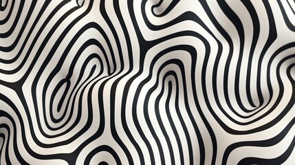 Abstract fabric design featuring flowing black and white lines in a wavy pattern. Perfect for modern decor and fashion.