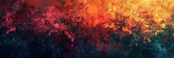 This abstract watercolor painting features a blend of red, orange, and blue colors, symbolizing energy, passion, and calmness. The vibrant hues create a sense of movement and depth, making it a captiv