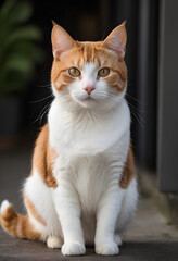 Obraz premium An orange and white cat sitting on the floor. generative al