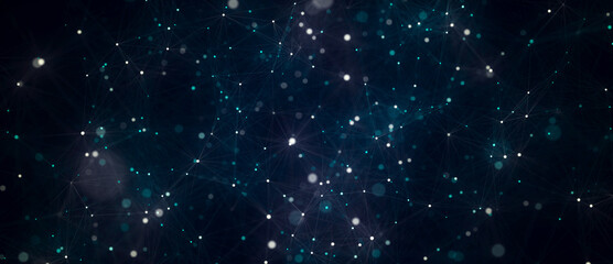 Network connection structure. Abstract blue background with moving dots, lines and triangles. Futuristic illustration. Digital technology design. 3d rendering