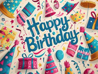 Cheerful Happy Birthday Poster with Vibrant, Festive Illustrations