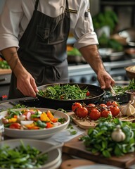 a chef preparing a meal in a kitchen