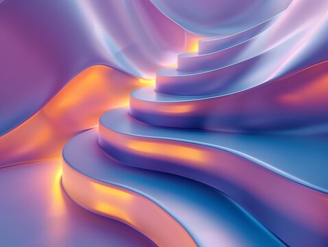 Minimalist 3D abstract background with smooth, curved musical surfaces and soft gradient lighting