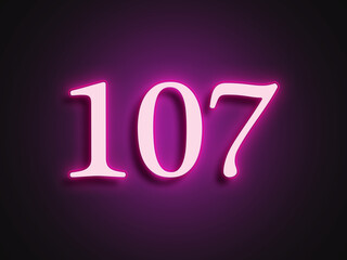 Pink glowing Neon light text effect of number 107.