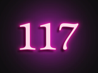 Pink glowing Neon light text effect of number 117.