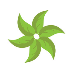 Radial green leaves isolated on white background. Vector illustration