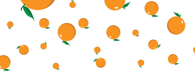 Orange fruit falling with green leaves isolated on background. Vector illustration