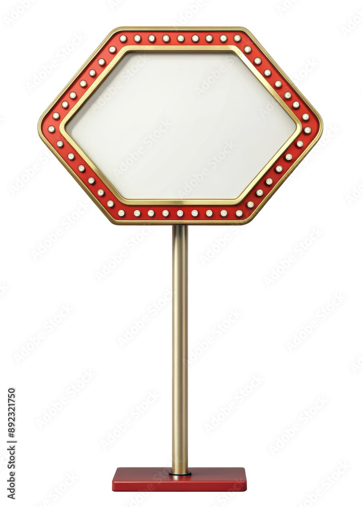 Poster blank marquee sign on stand with a red and gold border, suitable for customizable messages and adver