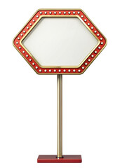 Blank marquee sign on stand with a red and gold border, suitable for customizable messages and advertisements. Isolated on transparent background, png.