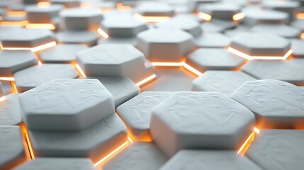 Obraz premium 3D abstract background of interconnected white hexagons with glowing edges, creating a futuristic pattern