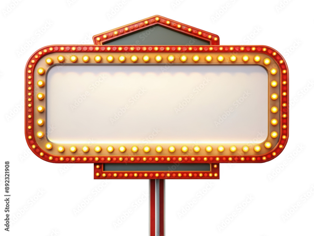 Wall mural retro marquee sign with lights, featuring a large blank space for custom messages, framed by a red a