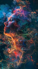 Fototapeta premium Abstract Brilliance: Vibrant Visualization of Creative Thinking and Inspirational Illumination. Colorful Interplay of Light and Shadow Depicting Imaginative Sparks, Dreamlike Atmosphere, and Cognitive