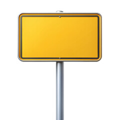 Yellow blank sign on pole, perfect for customizable messages and advertisements, with a bright and eye-catching design. Isolated on transparent background, png.