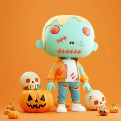 Obraz premium Cute Halloween 3D model. 3D rendering. C4d movie poster style