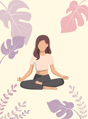 girl doing yoga against a background of leaves, face less