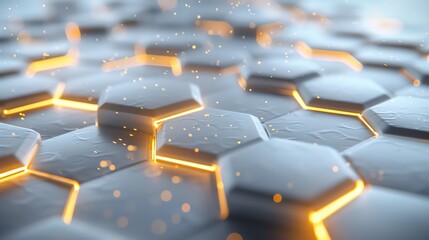 Obraz premium Organic 3D structure of white hexagons, connected by glowing bioluminescent lines