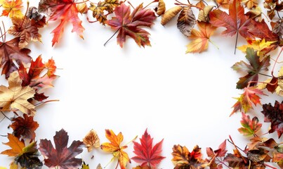 Fototapeta premium Elegant Autumn-Themed Frame on Abstract White Background: Minimalist Seasonal Design with Ample Space for Text or Creative Elements. Versatile Template for Fall-Inspired Presentations, Invitations, or