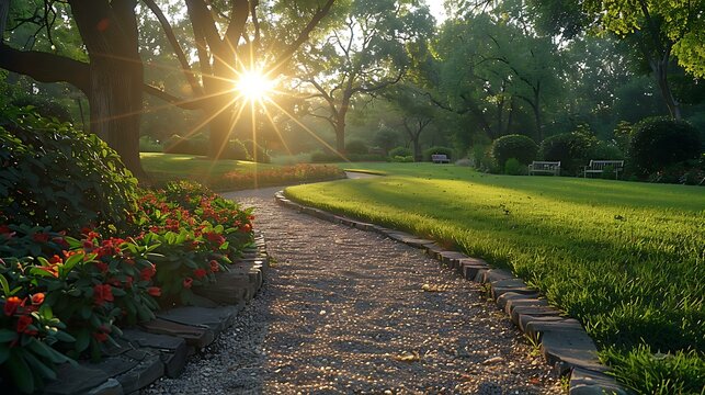 A beautiful park with a walking path