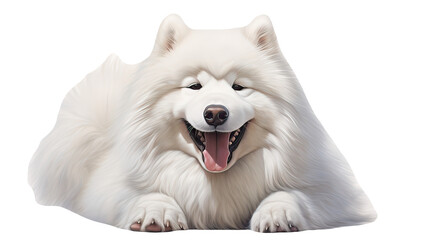 Fototapeta premium Samoyed Dog with a smile and fluffy fur Transparent Background AI Generative