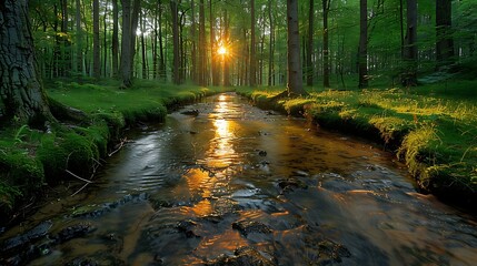 Obraz premium A serene forest with a small stream