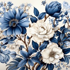 Vintage Blue and White Botanical Pattern in Classic Design