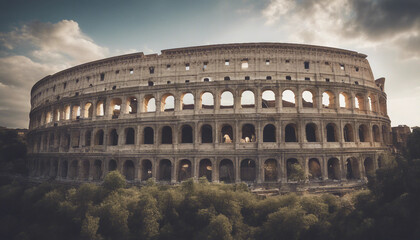 Fototapeta premium Showcase the majesty of ancient Roman structures like the Colosseum, with its towering arches 